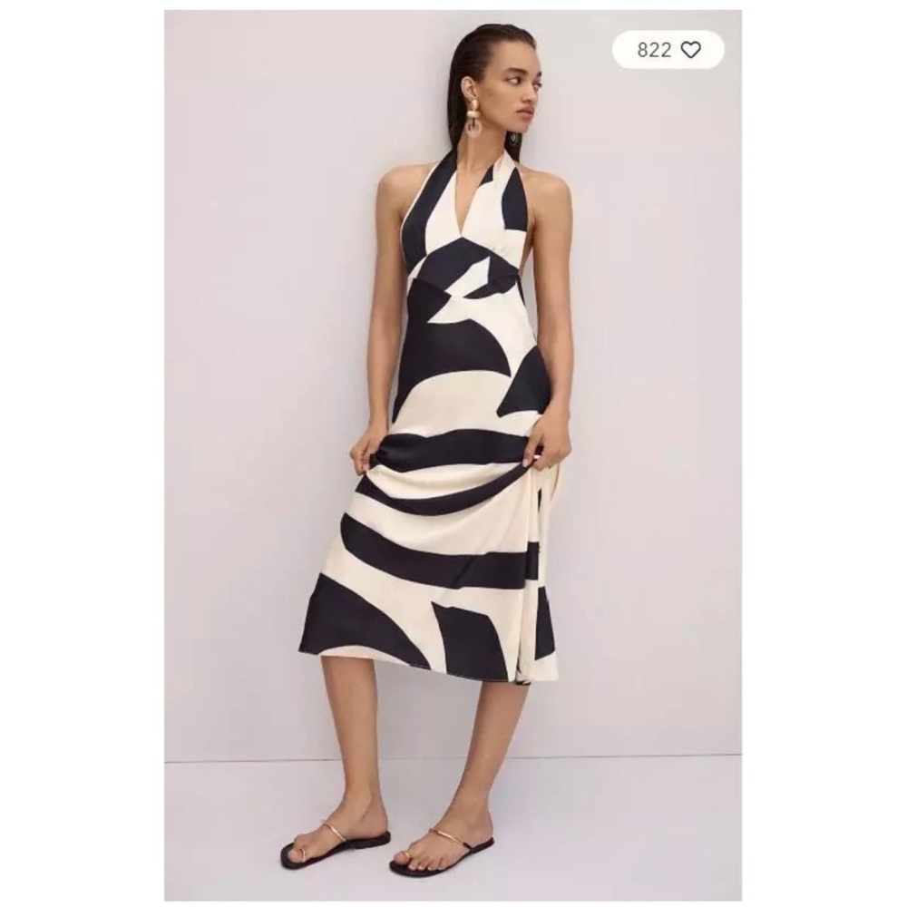 Anthropologie BARDOT Citron Halter Midi Dress in Black White
